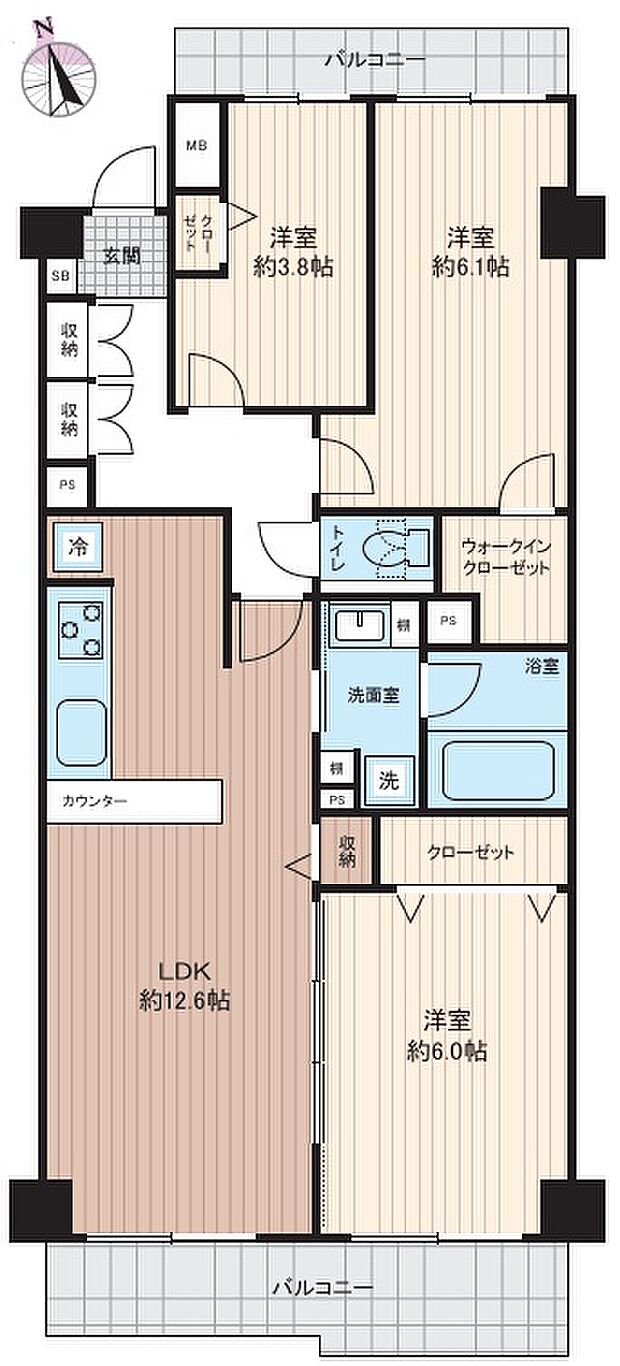 コスモ行徳(3LDK) 4階の間取り図