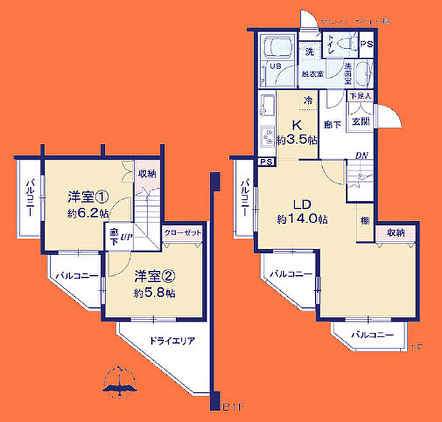 マイネシュロッス経堂(2LDK) 1階の内観