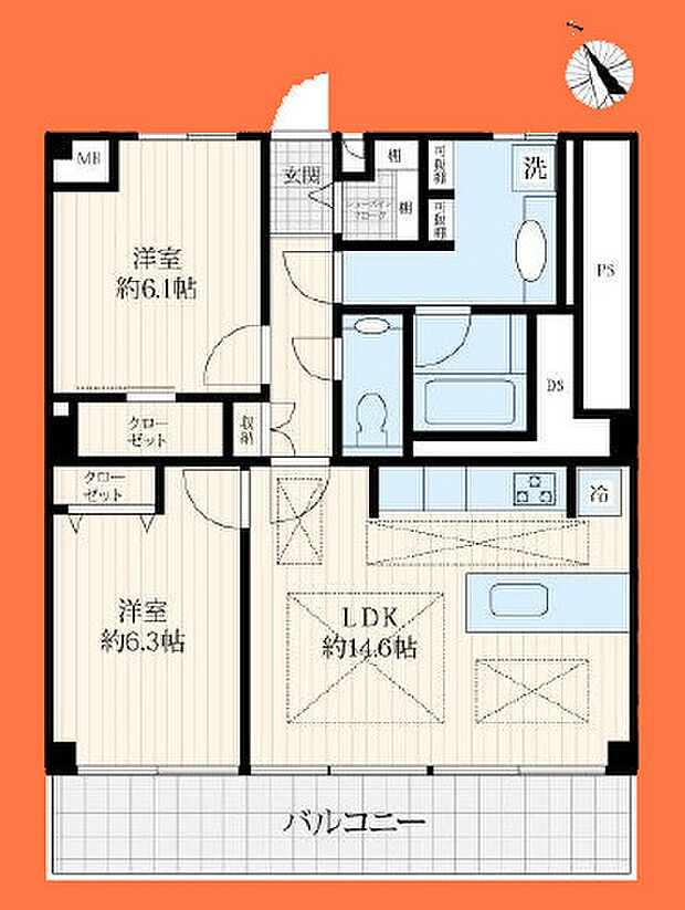 市谷台グランドマンション(2LDK) 4階/※4B号室の間取り図