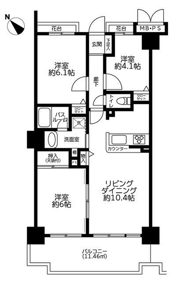 クリオ藤沢善行伍番館(3LDK) 11階の間取り図