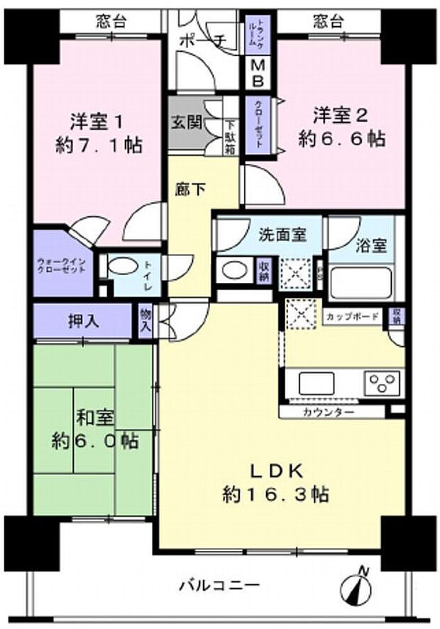 エスタテラ湘南台オーシャンコート(3LDK) 7階の間取り図