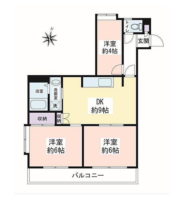 シャルム桜ヶ丘(3DK) 3階の間取り図