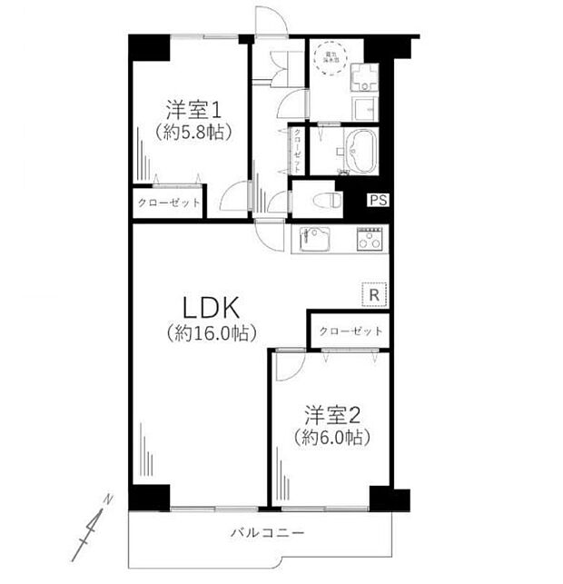 相模台サンハイツ(2LDK) 1階の間取り図