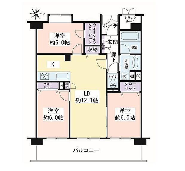 ダイアパレスアンジェロ桜ヶ丘(3LDK) 6階の間取り図