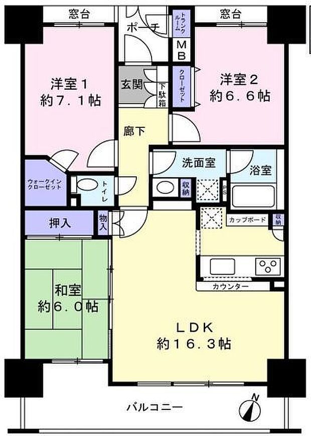 エスタテラ湘南台オーシャンコート(3LDK) 7階の間取り図