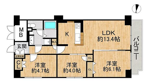 ネオコーポ真田山公園(3LDK) 6階の間取り図