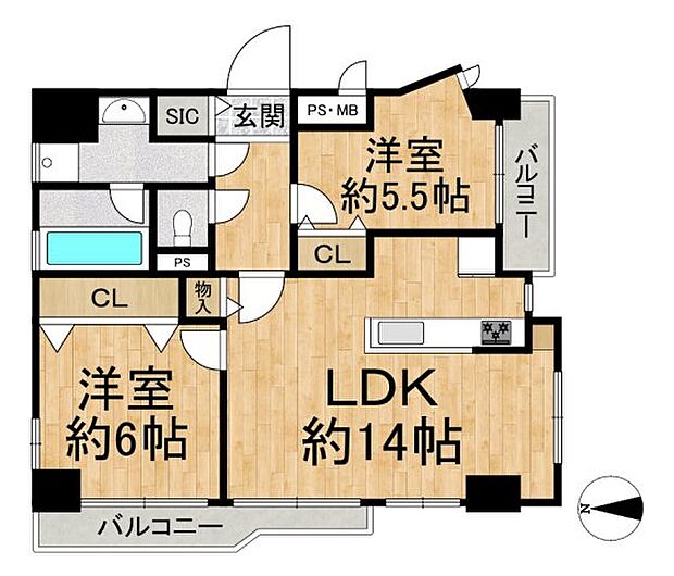 ノバカネイチ堂島(2LDK) 7階の間取り図
