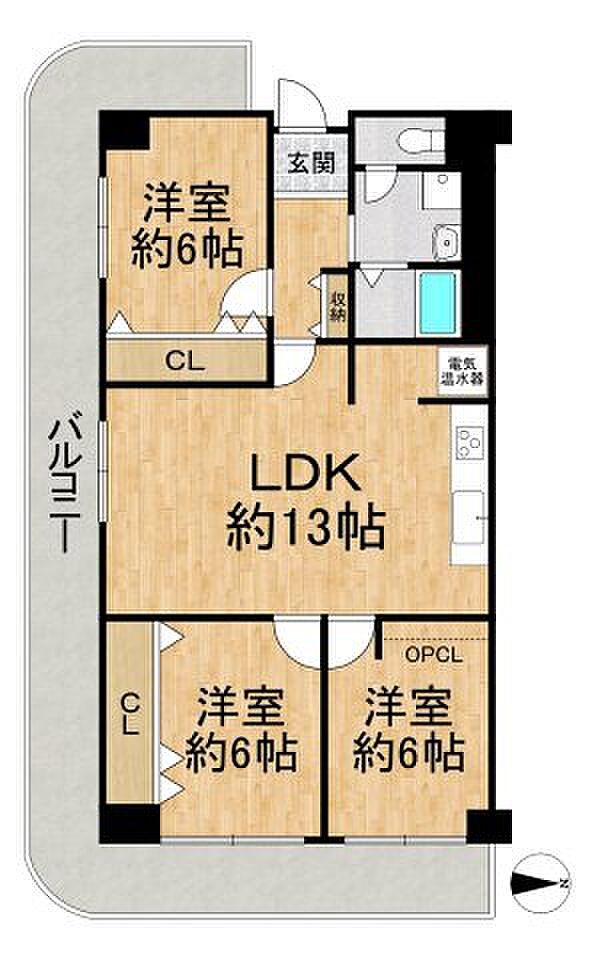 御幣島スカイハイツ(3LDK) 2階の間取り図