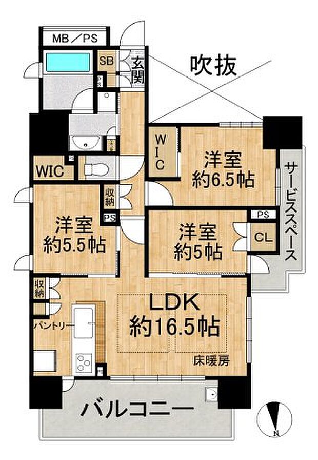 パークホームズ四天王寺東大門(3LDK) 8階の間取り図