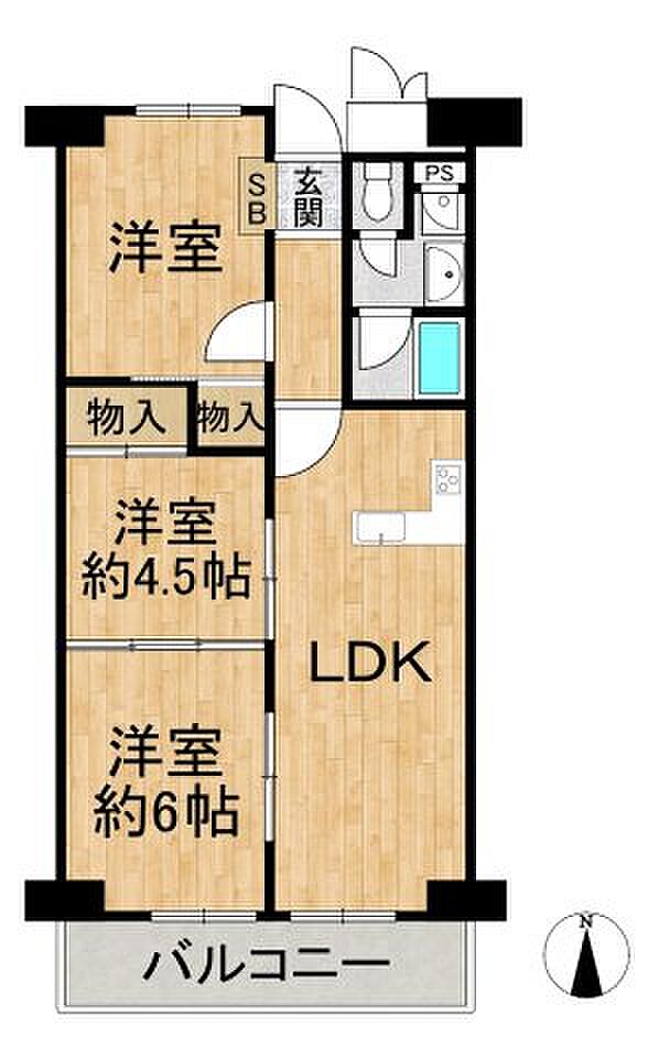 上本町ガーデンハイツ(3LDK) 5階の間取り図