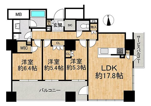 シエリアタワーなんば(3LDK) 14階の間取り図