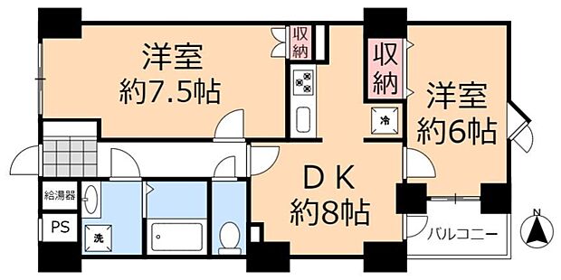稲荷コーポ(2DK) 7階の間取り図