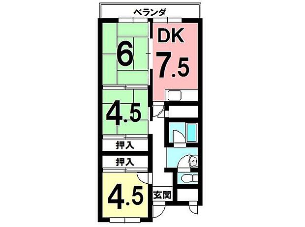 緑コーポ　206号室(3DK) 2階の内観