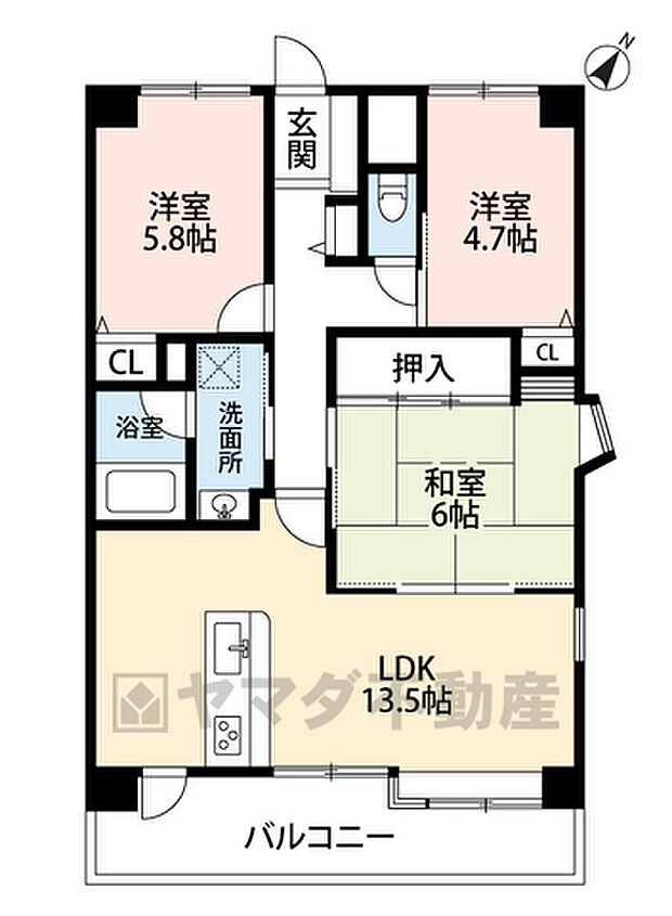 アンピール箱崎東(3LDK) 5階の間取り図