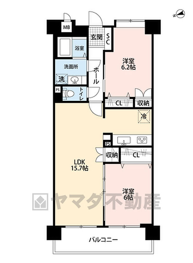 エテルナヒルズ若宮(2LDK) 2階の間取り図