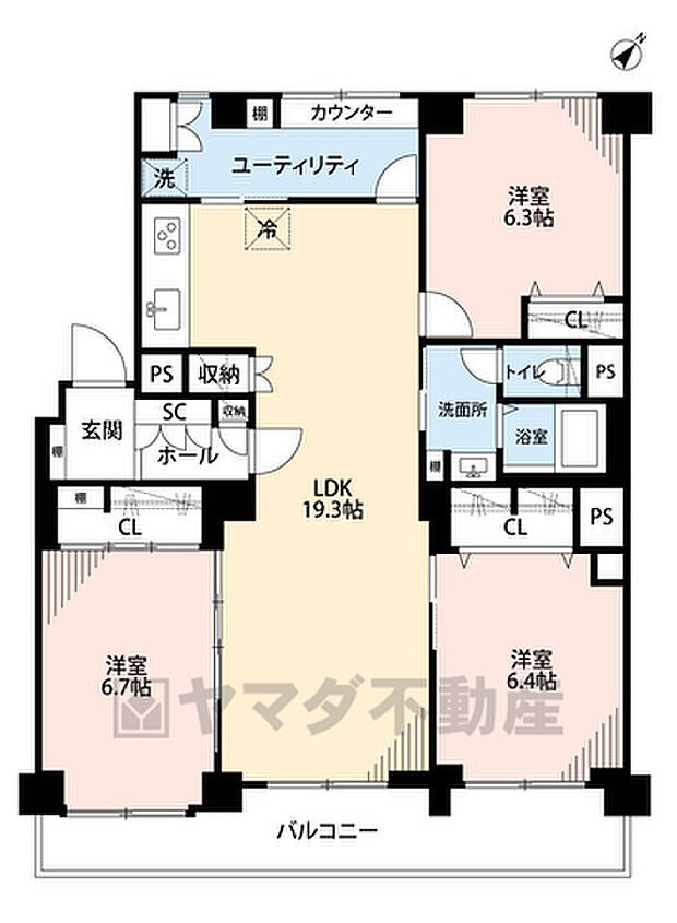 サンライフ名島(3LDK) 4階の間取り図