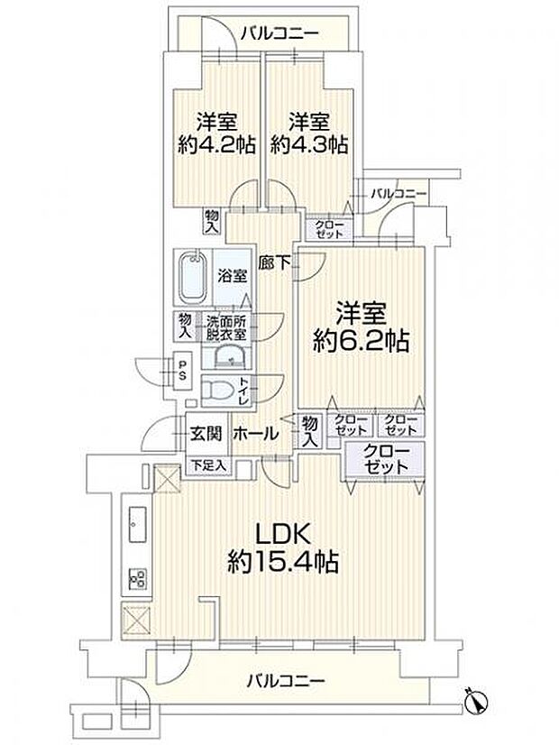 船橋ビレジ(3LDK) 9階の間取り図