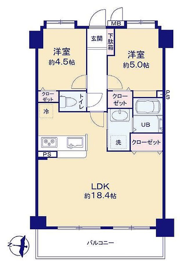 ライオンズマンション西新井高道公園(2LDK) 4階/402の間取り図