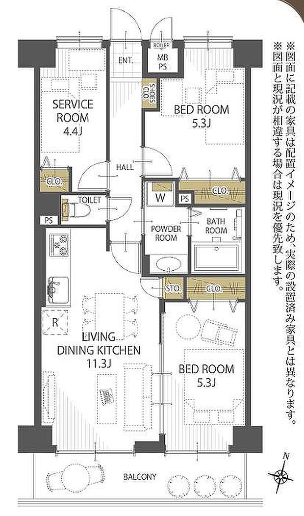 ライオンズマンション竹の塚第6(3LDK) 4階/405の間取り図