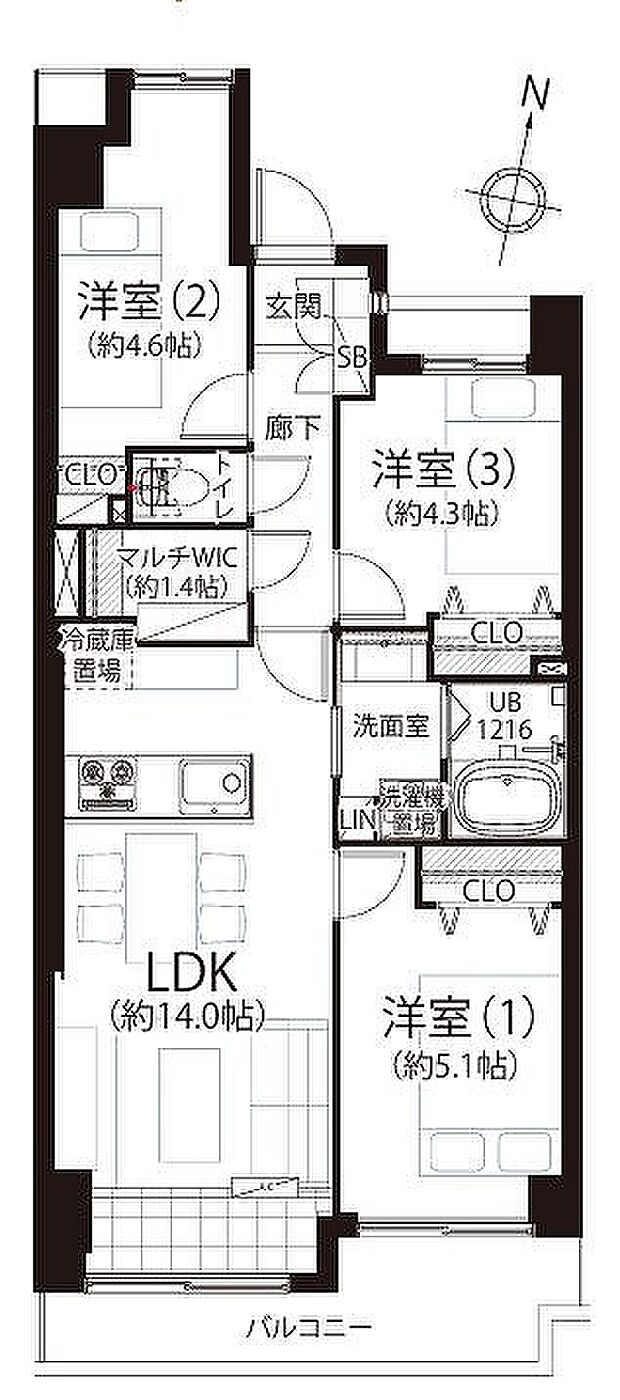 サンマンション五反野(3LDK) 2階/209の間取り図