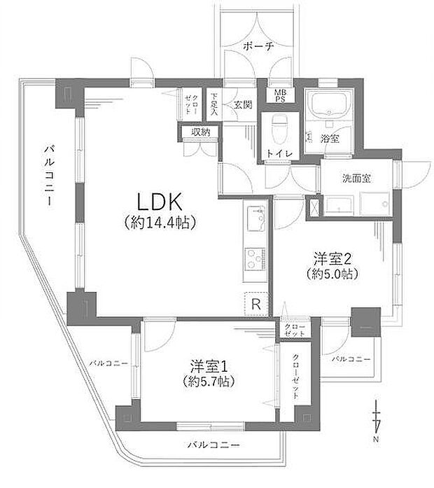ライオンズマンション綾瀬青葉公園(2LDK) 5階/505の間取り図