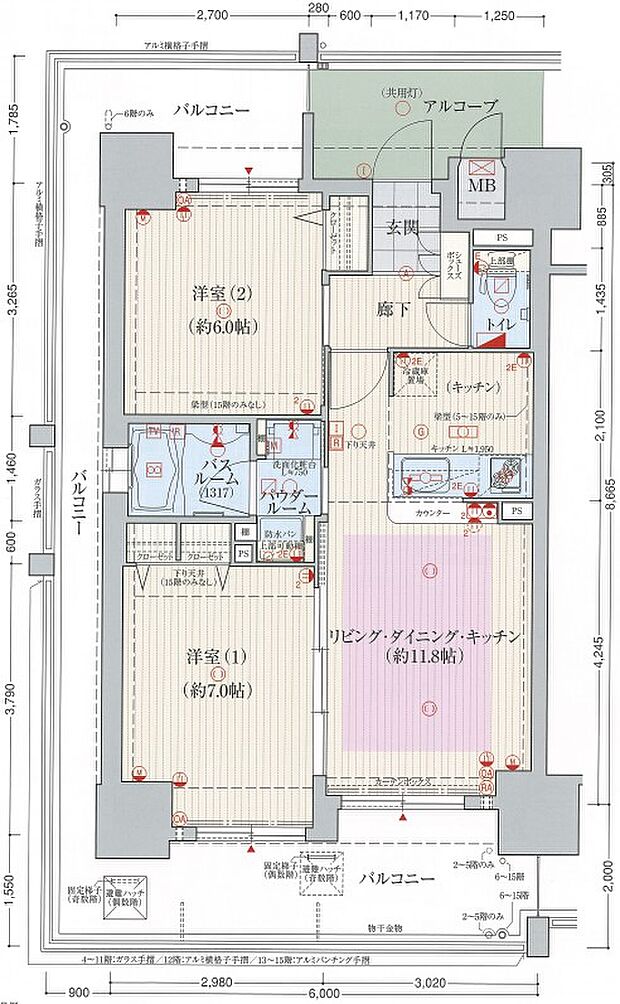 エステムプラザ神戸西Vミラージュ(2LDK) 12階の間取り図