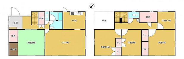 【間取り図】間取りは贅沢な5SLDKのおうち。全居室南向きのため日当たり良好です。お部屋数も収納も多いため2世帯でご入居の方や、別荘としてお客様をたくさん招かれる方にもおすすめです。