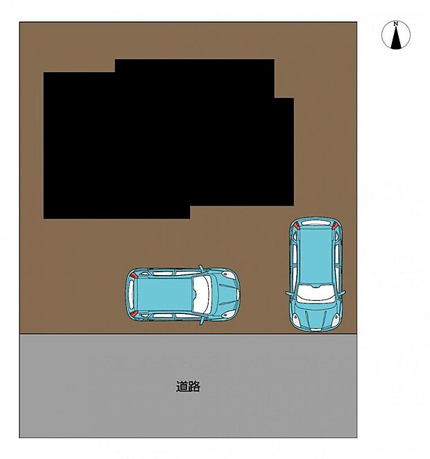 【区画図】駐車場は2台に拡張予定です。南道路で前面道路も6mございますので駐車も入れやすい敷地です。お車の駐車が苦手な方でも安心ですね。