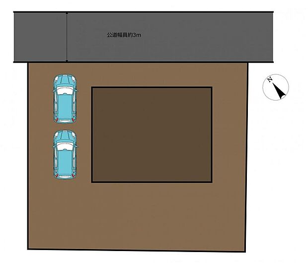 【区画図】駐車場は縦列2台分御座います。間口を隅切りを作成して広げますのでお車の駐車が苦手な方でも駐車しやすくなります。