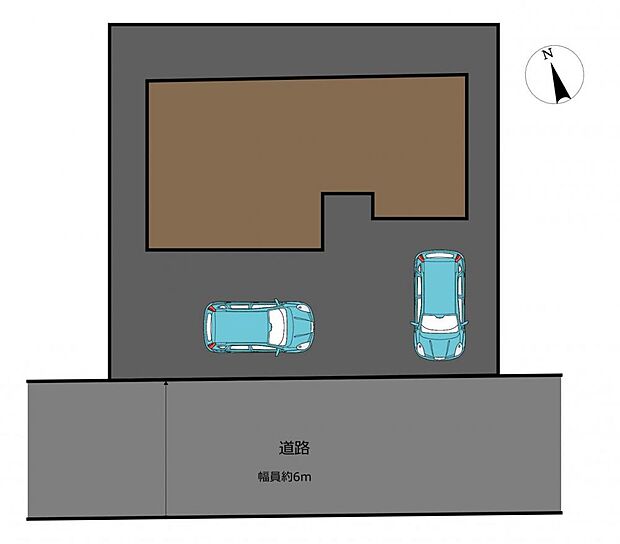 【区画図】駐車場は2台分に拡張予定となっております。前面道路も広く駐車しやすいつくりとなっております。