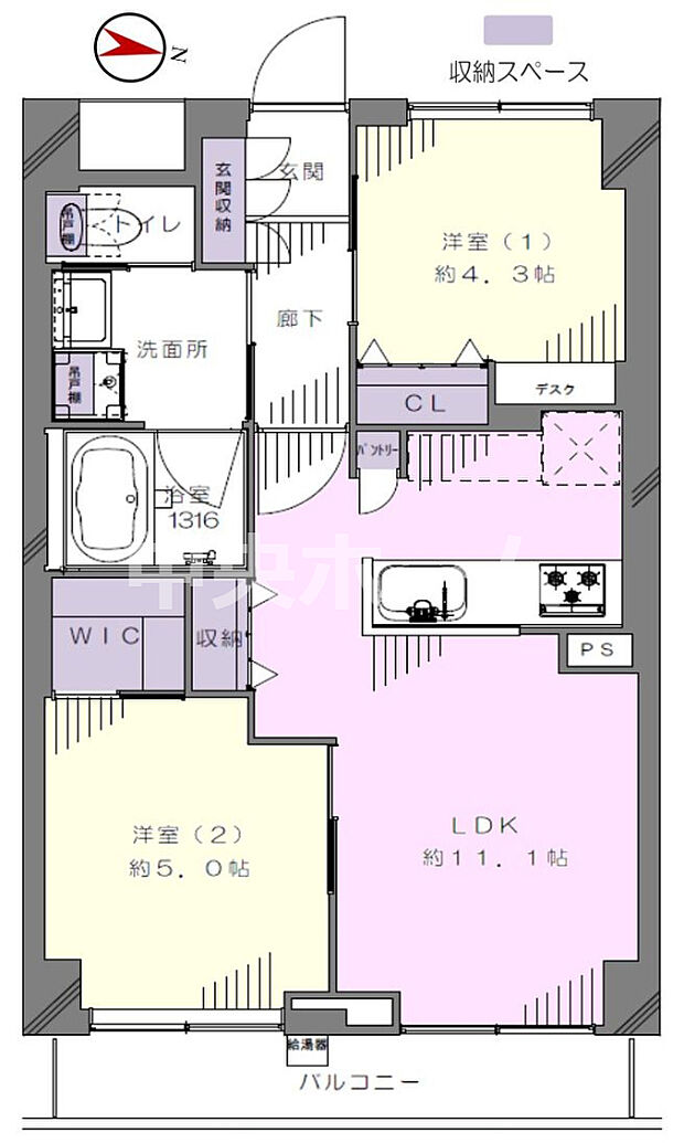 ライオンズパレス浅草(2LDK) 8階の間取り図
