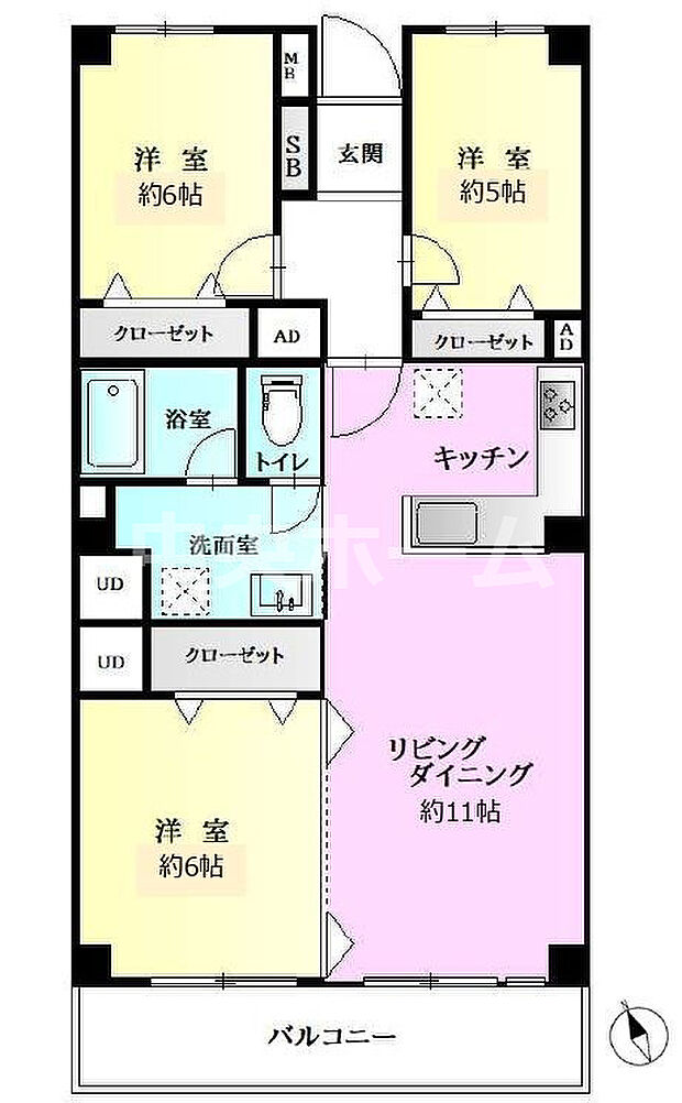 青戸ビューハイツ(3LDK) 3階の間取り図