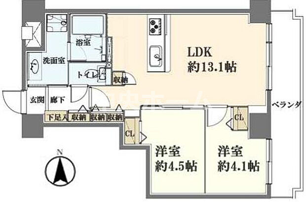 入谷サンハイツ(2LDK) 2階の間取り図