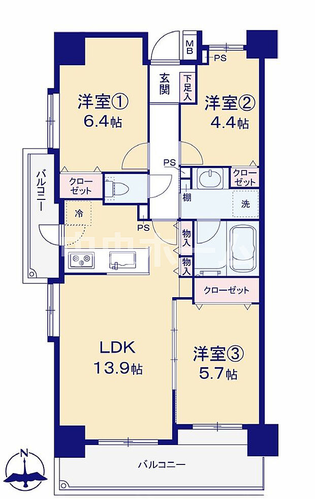 藤和シティコープ葛西(3LDK) 8階の間取り図