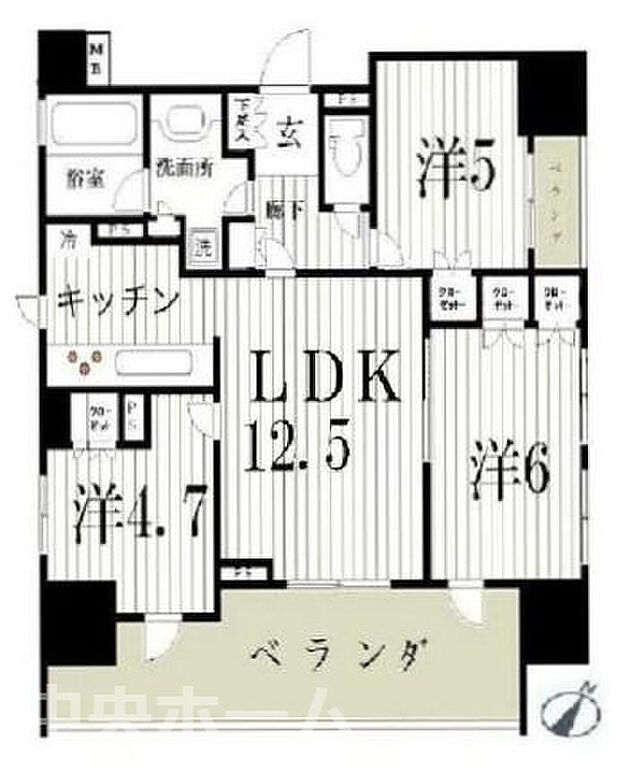 レックスお花茶屋ツインレジデンスイースト(3LDK) 6階の間取り図