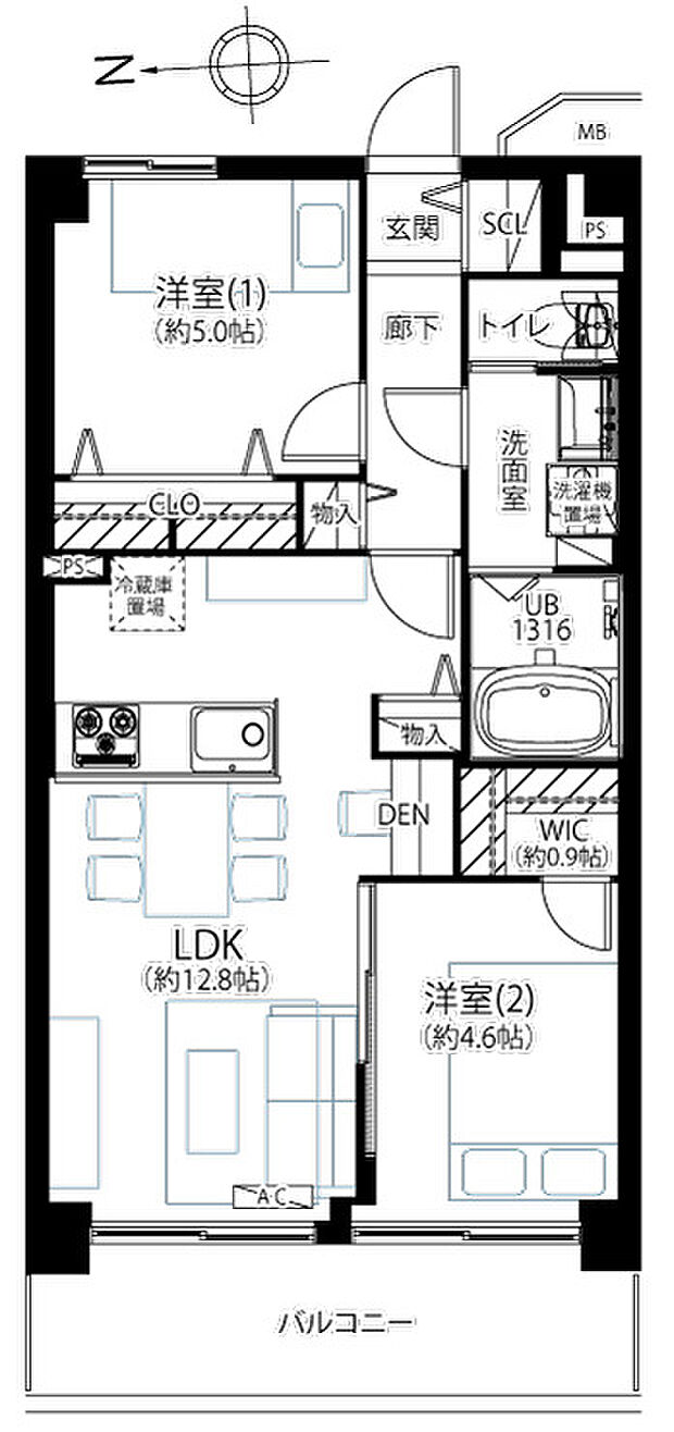ネオコーポ墨田(2LDK) 2階の間取り図