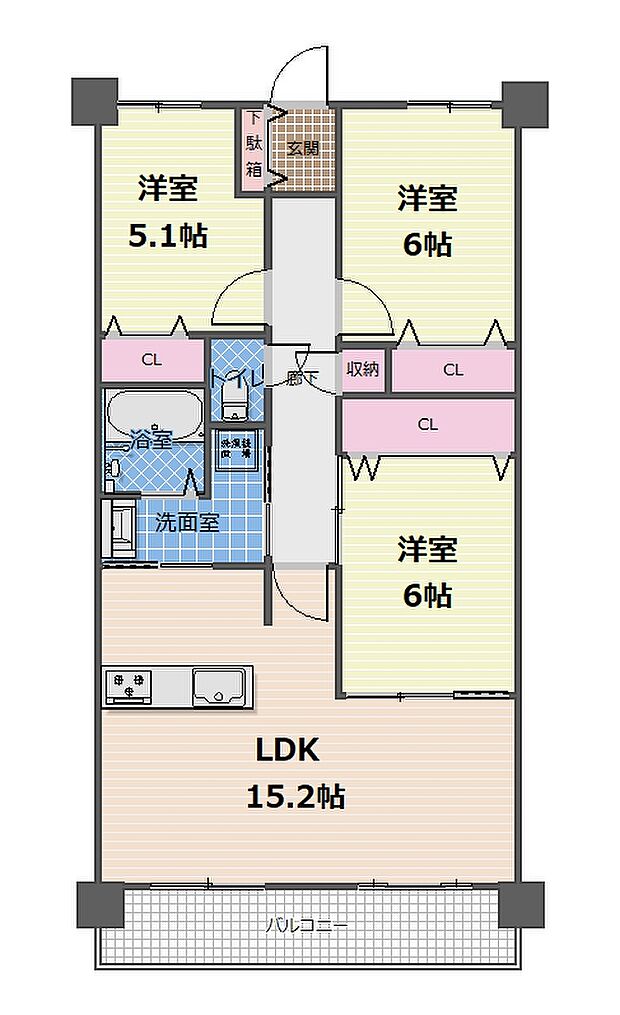ユーハウス第２上社(3LDK) 1階の間取り図