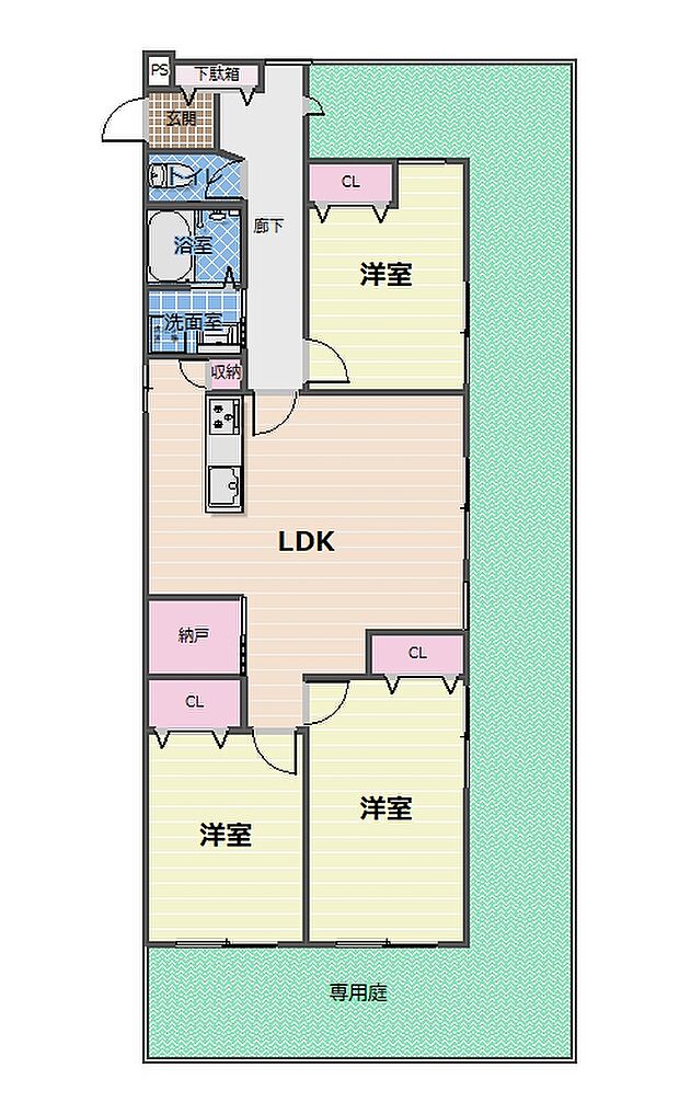 忠道マンションＡ棟(3SLDK) 1階の間取り図