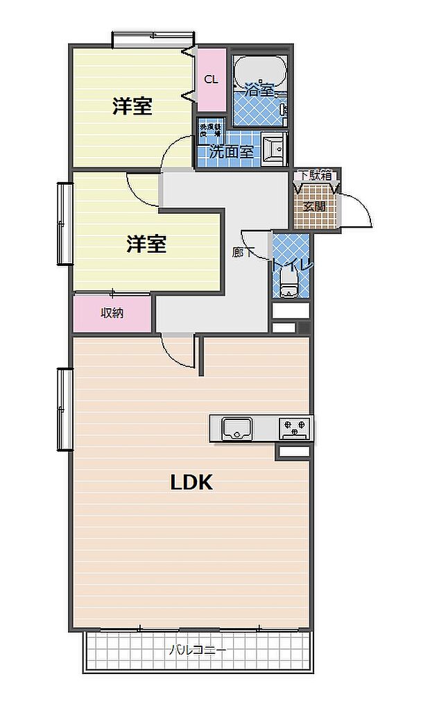 マンション向陽台Ａ棟(2LDK) 1階の間取り図