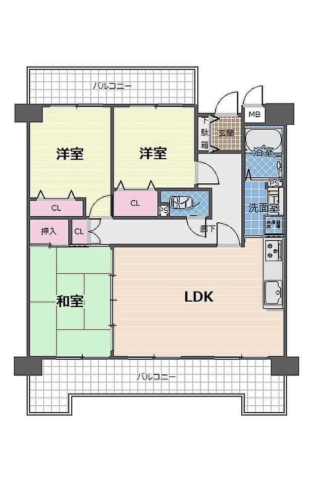 ライオンズマンション植田ヒルズイーストタワー(3LDK) 8階の間取り図