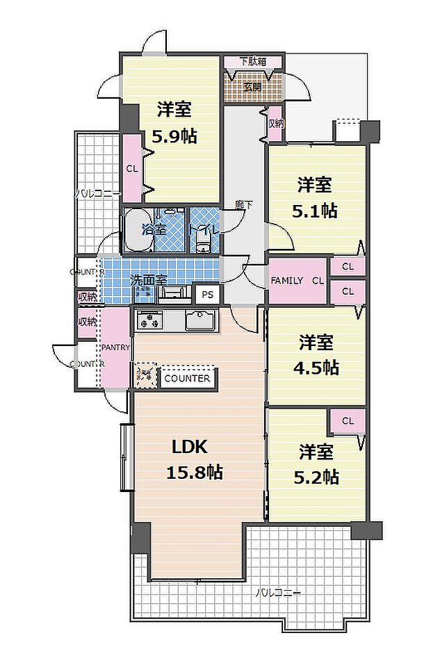 荘苑八事ビラージュ二番館(4LDK) 2階の間取り図