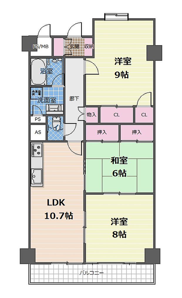 瑞穂センチュリーマンション(3LDK) 13階の間取り図