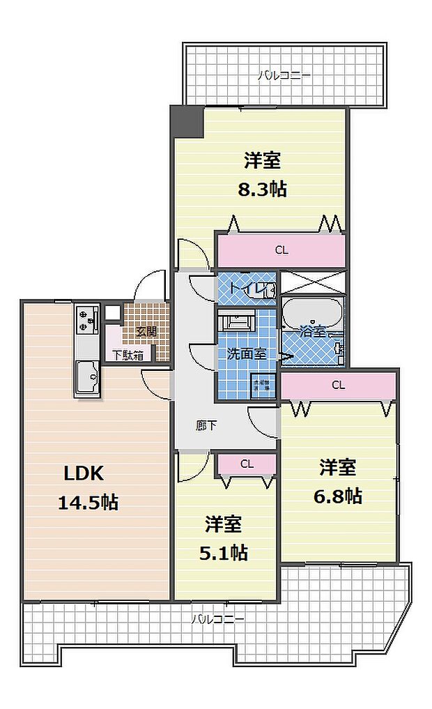 ロイヤル池上台(3LDK) 3階の間取り図