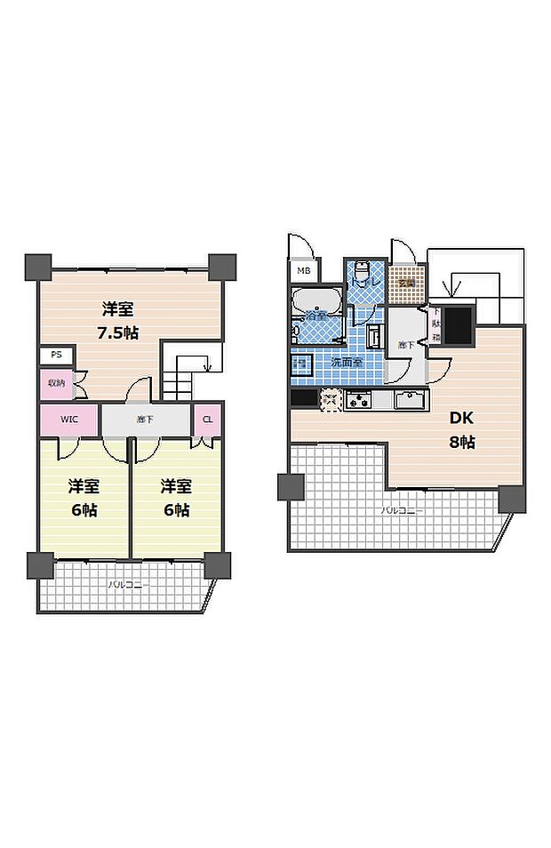 天白第三住宅２号棟(3DK) 7階の間取り図