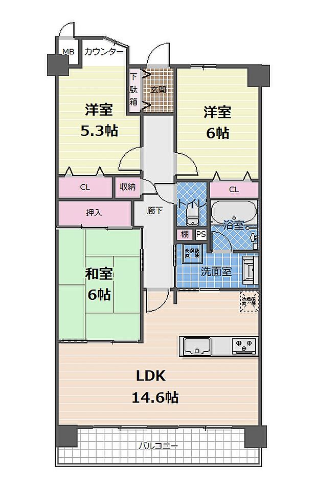 サンマンションアトレ春岡通(3LDK) 4階の内観