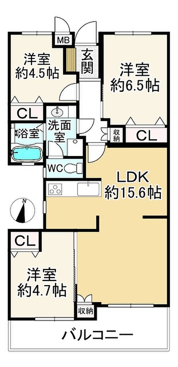 ネオハイツ新室見(3LDK) 2階の間取り図