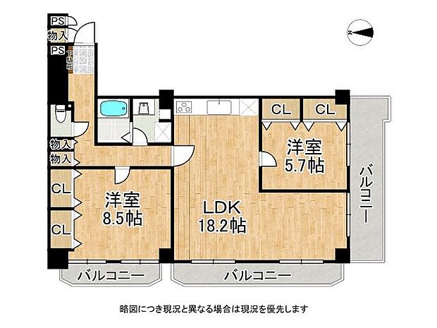 ライオンズマンション朝霧　中古マンション(2LDK) 4階の間取り図