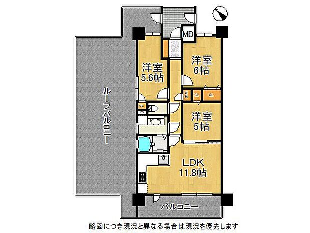 プレステージ江井島駅前　中古マンション(3LDK) 3階の間取り図
