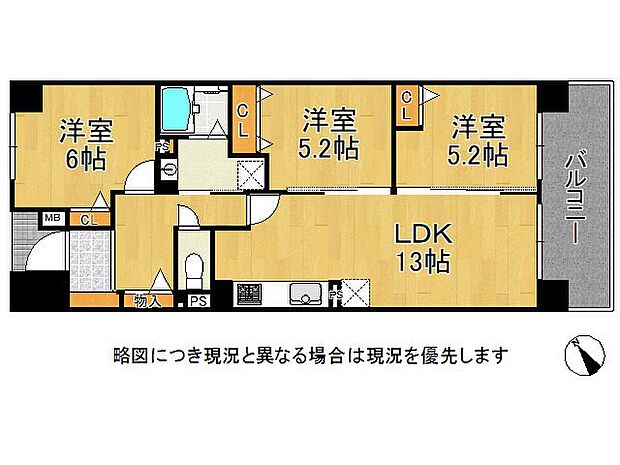 ウエステージ明石参番館　中古マンション(3LDK) 3階の間取り図