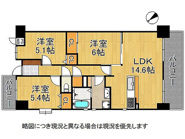 各居室収納付き！3LDKの間取り